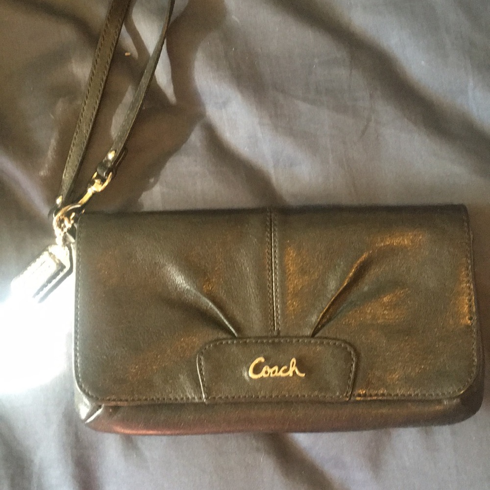 Authentic black leather Coach clutch